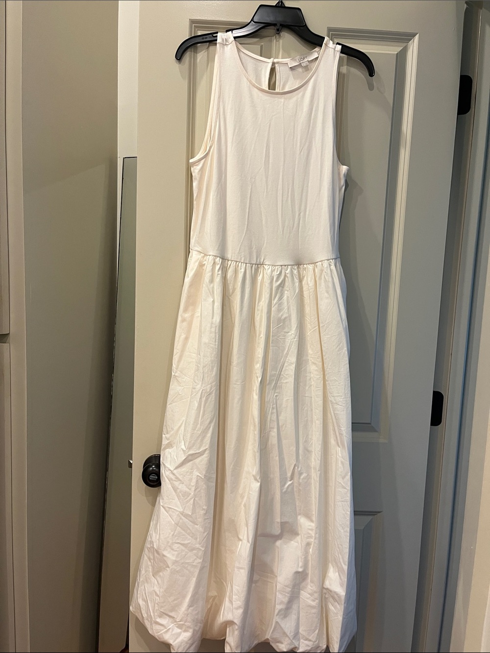 LOFT Cream Sleeveless Maxi Dress with Gathered Skirt Detail